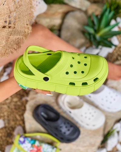 Royalfashion Neon green women's flip-flops with openwork trim Mightty