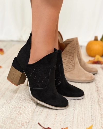 Royalfashion Black women's boots on a post and with a cutout Neafla