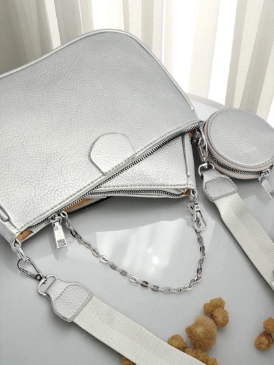 Aurelia Multi Silver – 3-in-1 öko-nahast naiste käekott ümmarguse kotikesega