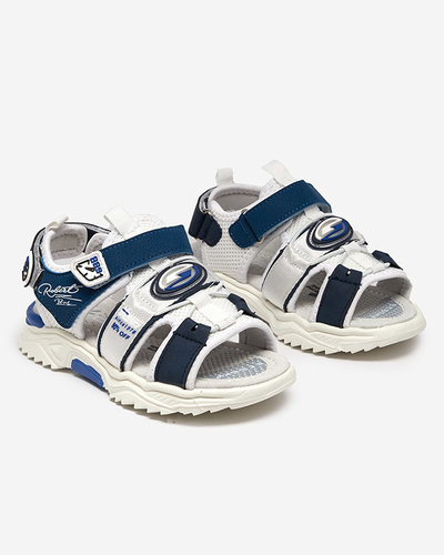 White and navy blue boys' sandals with Velcro Roser-Footwear
