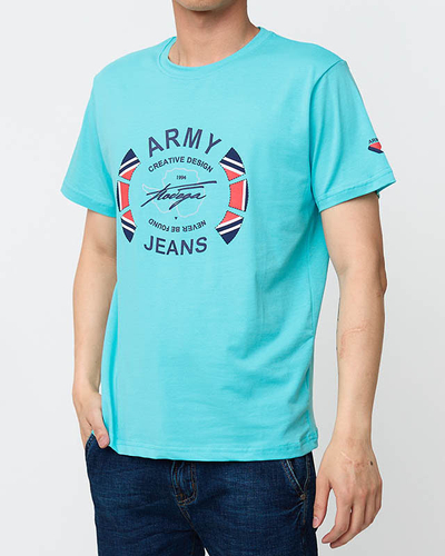 Turquoise men's printed t-shirt - Clothing