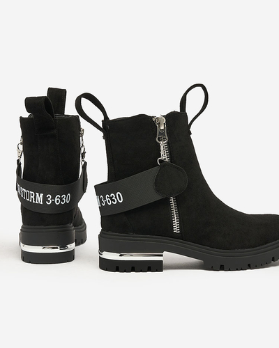 Royalfashion Черные ботинки из эко-замши с ремешком и молнией Redmisala