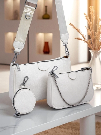 Aurelia Bianca – Small White Women's Eco-Leather Handbag with Chain