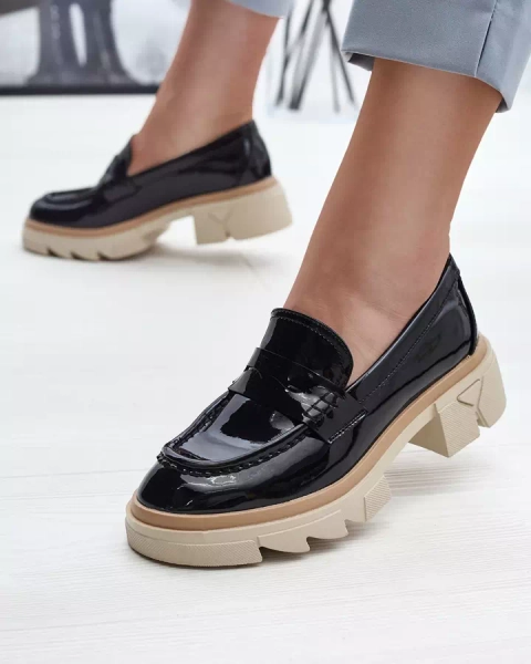 Черные женские мокасины из лакированной экокожи Sepop- Footwear