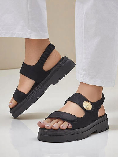 Royalfashion Anthea Nero naiste sandaalid – must seemisnahk, 5 cm platvorm