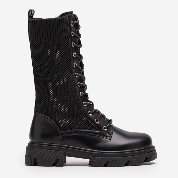 Openwork black women's lace-up boots Buhomi - Footwear