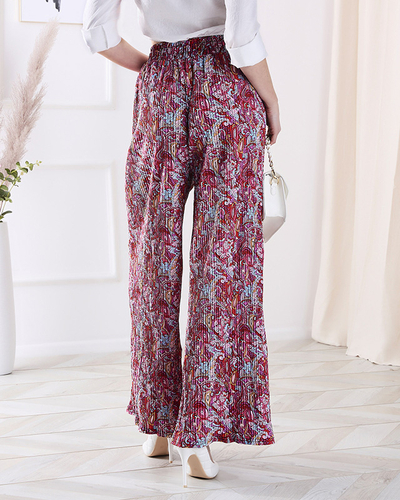 Patterned wide-leg pants for women in red- Clothing