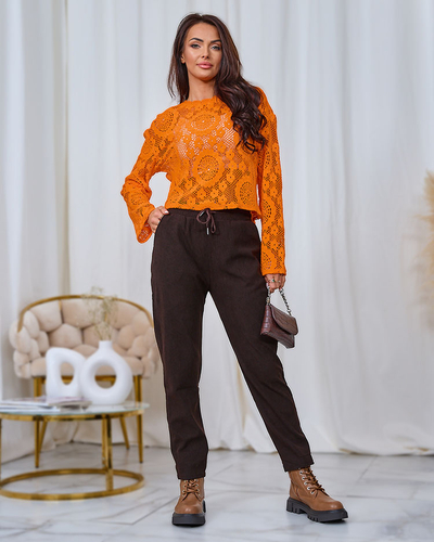 Royalfashion Dark brown corduroy women's fabric pants