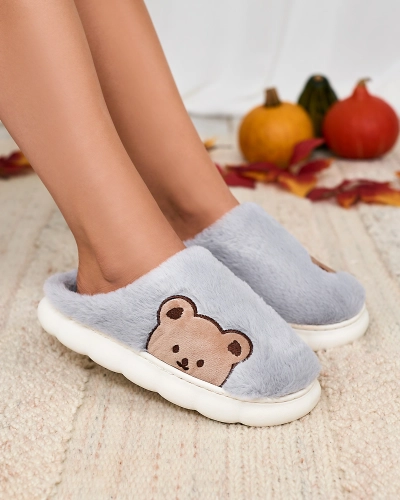 Royalfashion Женские меховые тапочки с мишкой в синем цвете Fetemes