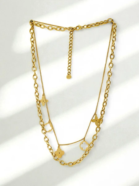 Naszyjnik Persefona Aurelia – pozłacany, podwójny z motywem kwiatu