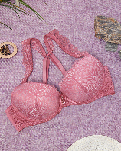 Women's bra with lace in dark pink color - Underwear