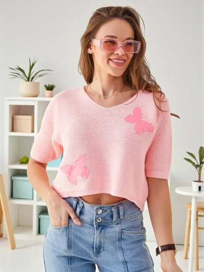 Royalfashion Women's Cotton Short Sweater with Butterflies