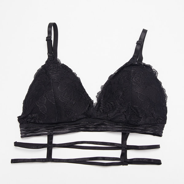 Women's black bra with lace and stripes - Underwear