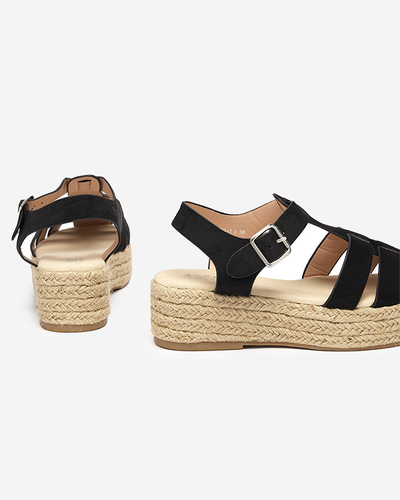 Black eco-suede women's sandals on the Keniso platform - Footwear