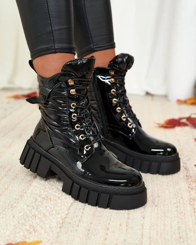 Royalfashion Women's lacquered black Wefetto boots