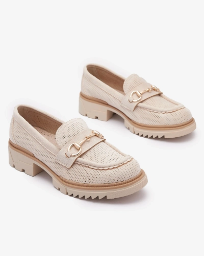 Cream openwork women's moccasins with chain Imerila - Footwear