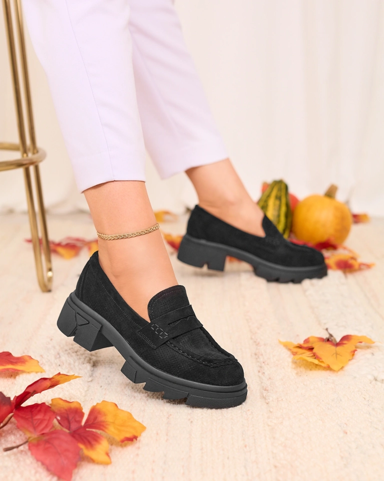 Royalfashion Black women's openwork moccasins Lace Glide