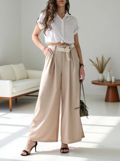 Royalfashion Wide women's pants with a belt