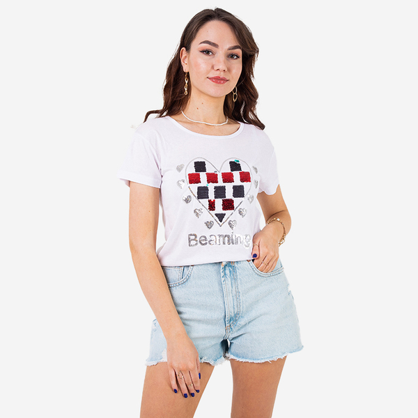 Ladies 'white t-shirt with print - Clothing