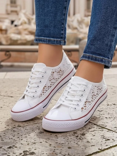 Aurelia Bianco - Royalfashion white fabric perforated sneakers, size 40