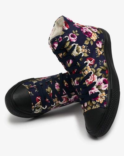 Royalfashion Women's high navy blue sneakers with colorful flowers Soxic