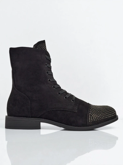 Eco-suede laced women's ankle boots with zircons Marvelli