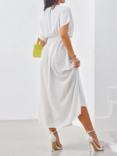 Royalfashion Naiste midi kleit lühikeste varrukatega, V-kaelus ja eesmine lõhik