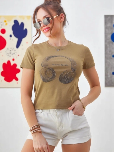 Royalfashion Women's cotton t-shirt with Music Speaking print