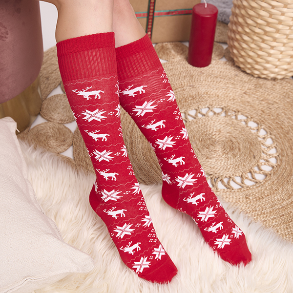 Women's Red Long Christmas Socks - Underwear