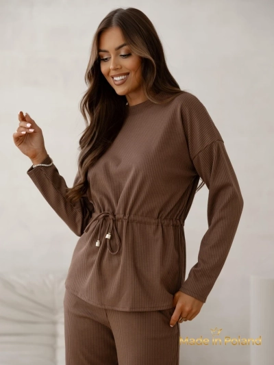 Royalfashion Хлопковый женский комплект в стиле трикотажа в рубчик