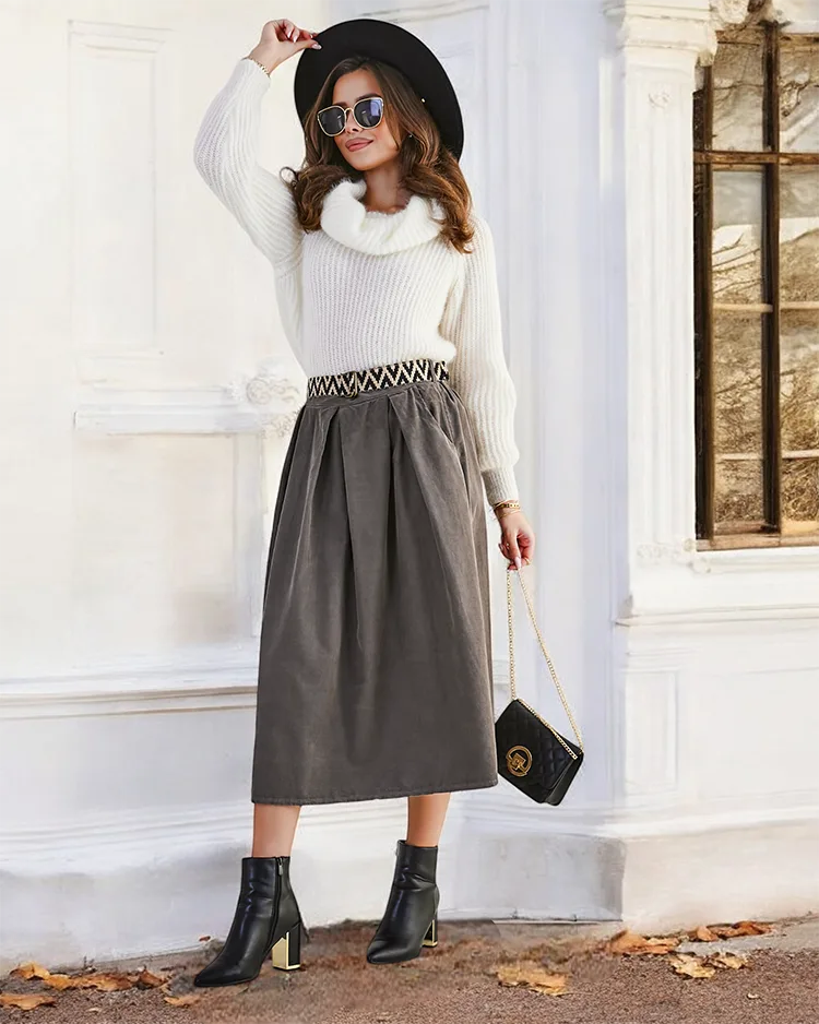 Royalfashion Women's midi skirt a' la corduroy