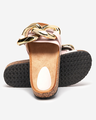 Atalanta Royalfashion women's flip-flops with chain - light pink eco leather