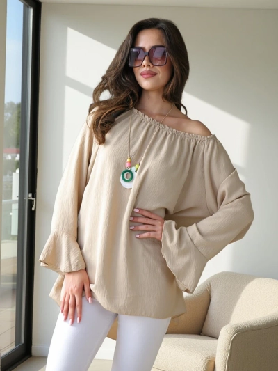 Royalfashion Женская блузка с открытыми плечами и рюшами