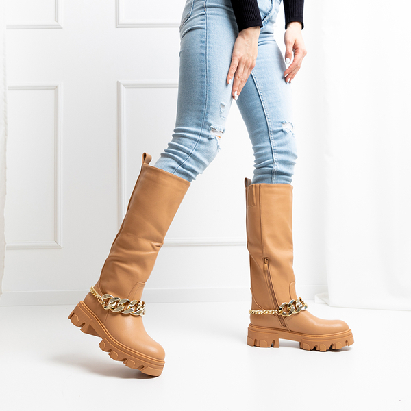 Women's brown boots with a chain Sudzi- Shoes