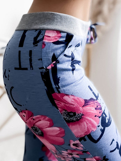 3/4 sinised ja roosad naiste lühikesed püksid trükiga PLUS SIZE - Riietus