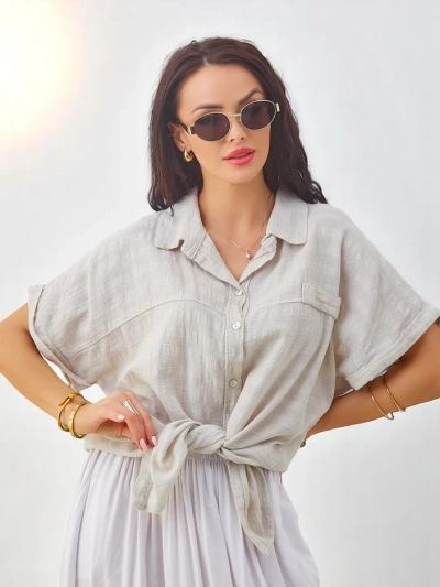 Royalfashion Women's cotton shirt with embossing and short sleeves