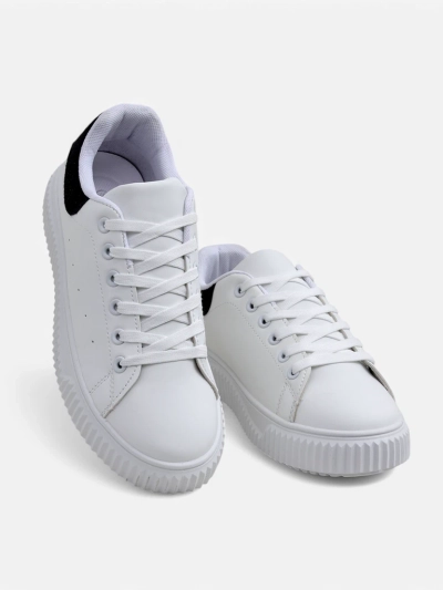 Callista women's platform sneakers made of white and black eco-leather
