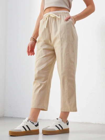 Royalfashion Cotton wide women's pants with a tie