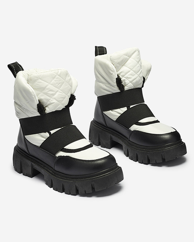 Women's snow boots on a flat sole in black and white Ferory- Footwear