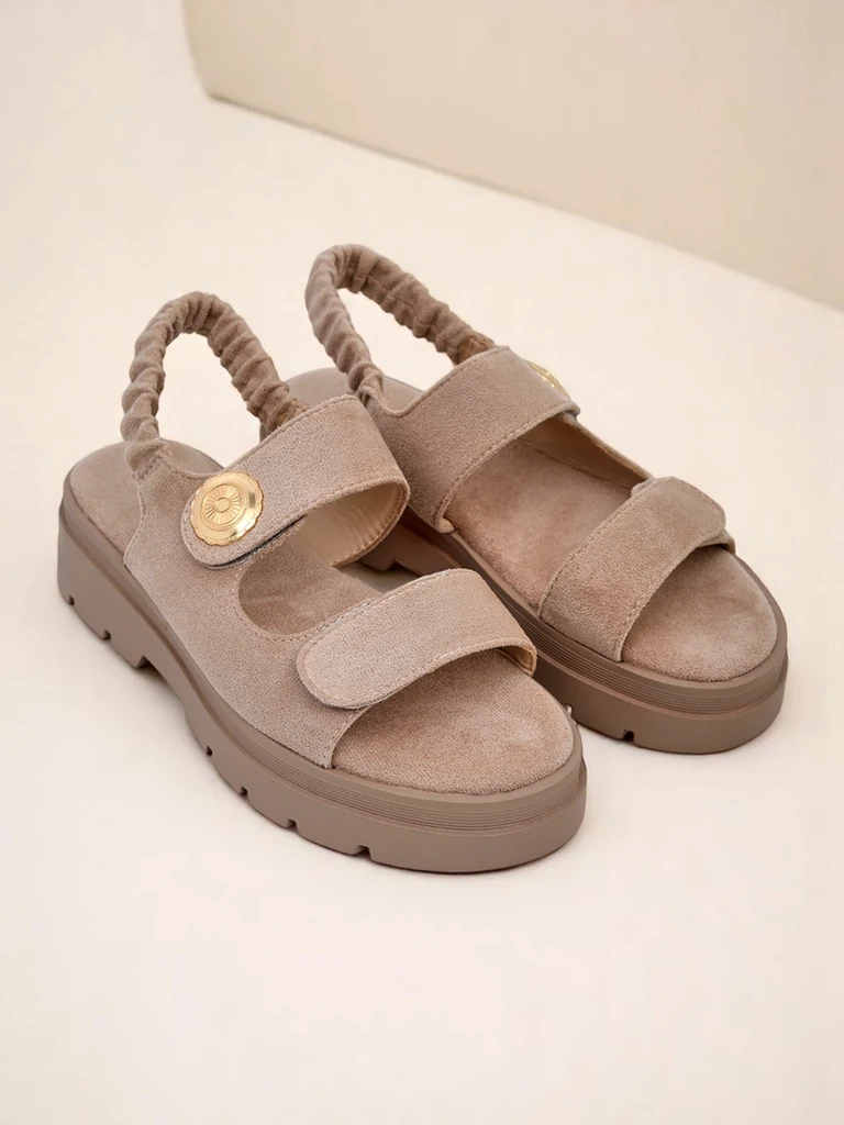 Женские бежевые сандалии Royalfashion Callista на платформе из замши