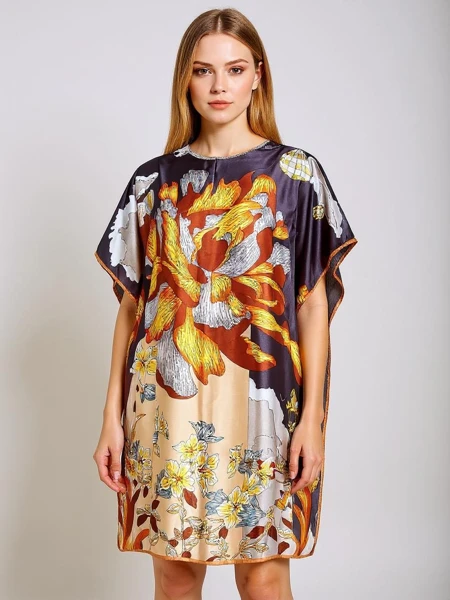 Royalfashion Calista Nero Pareo Dress with Colorful Floral Motif