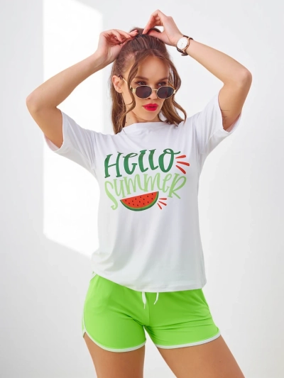 Royalfashion Women's sports set with a t-shirt and shorts Hello Summer