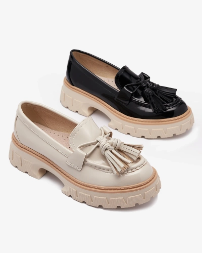 Black lacquered women's moccasins with tassels Kaipo- Footwear