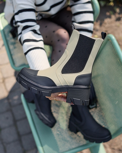 Royalfashion Women's matte beige Bevta flat heeled boots