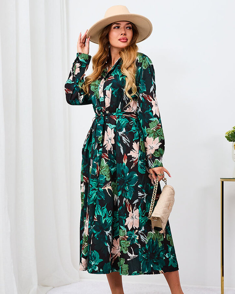 Royalfashion Musta ja rohelise mustriga naiste maxikleit