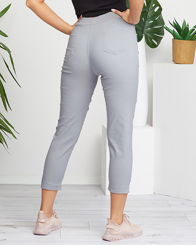 Women's straight fabric pants in gray PLUS SIZE - Clothing