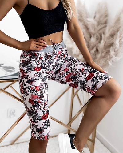 Royalfashion Women's 3/4 shorts in white color and flowers PLUS SIZE