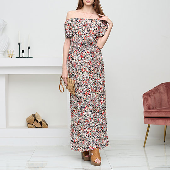 Women's black patterned maxi dress. Clothing