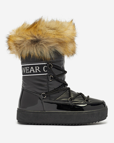 Women's lacquered snow boots in black color Fursav- Footwear
