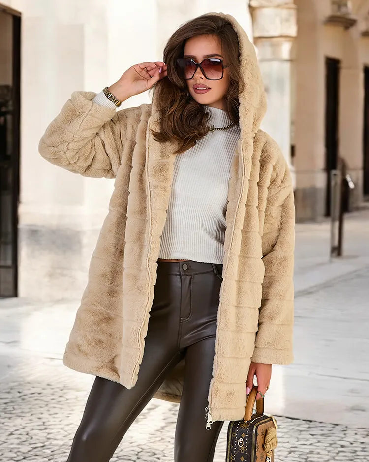 Royalfashion Beige fur women's coat